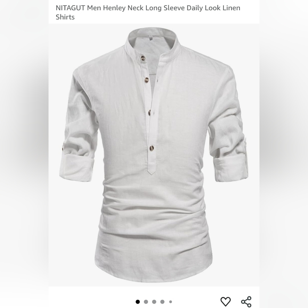 Men's White Linen Cotton Blend Henley Shirt NWT